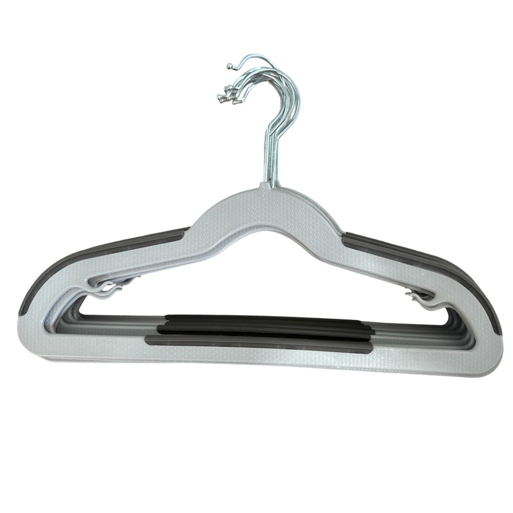 Kids Gray Non Slip Plastic Hangers with Chrome Swivel Hook Set of 5